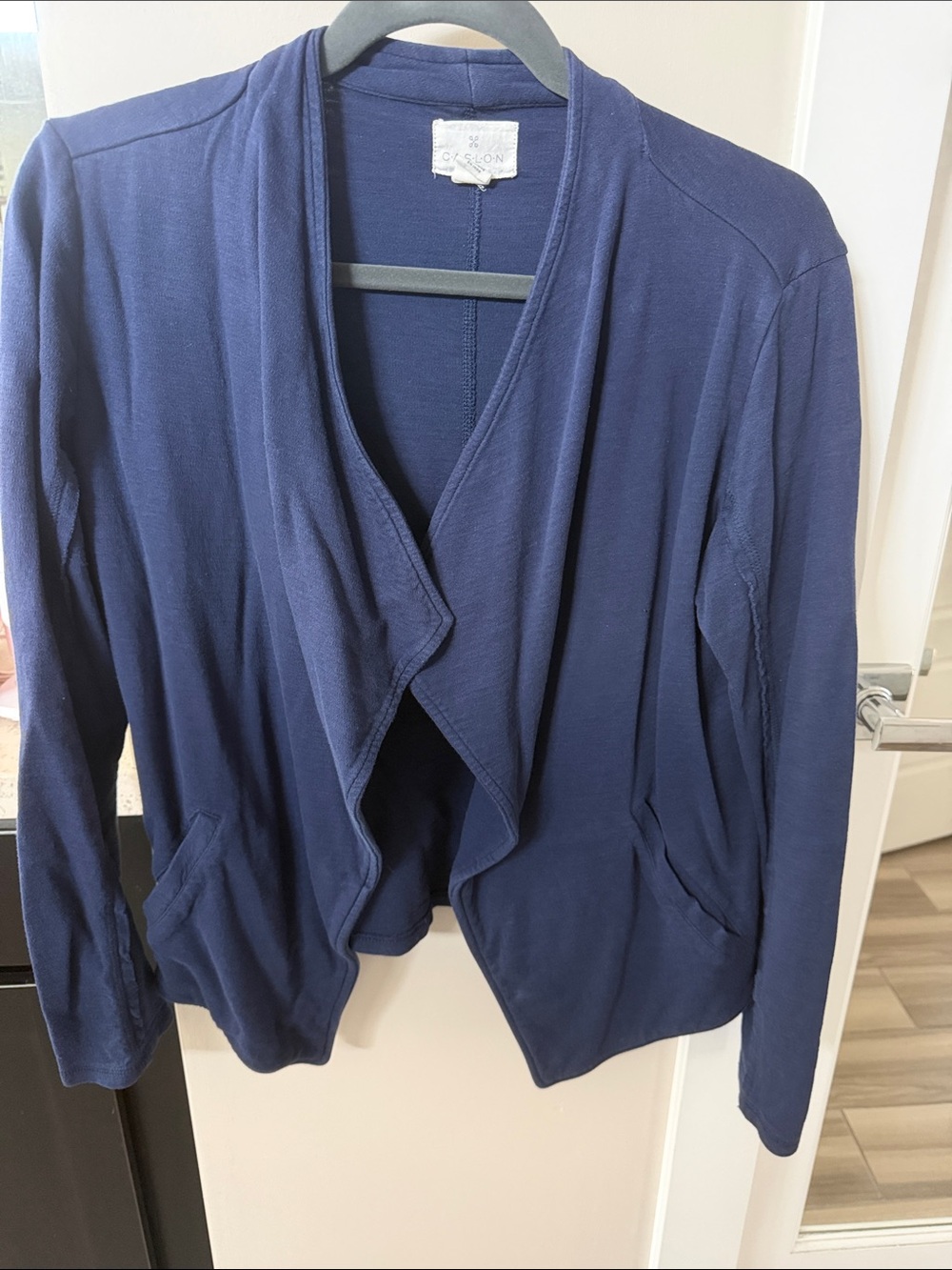 Caslon Navy Draped Open-Front Cardigan